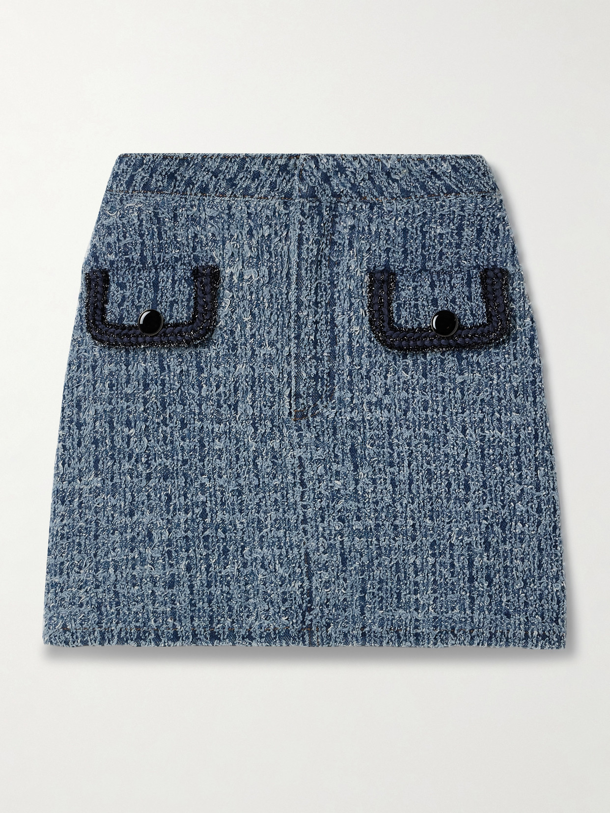 Self-Portrait - Denim-tweed Mini Skirt - Blue