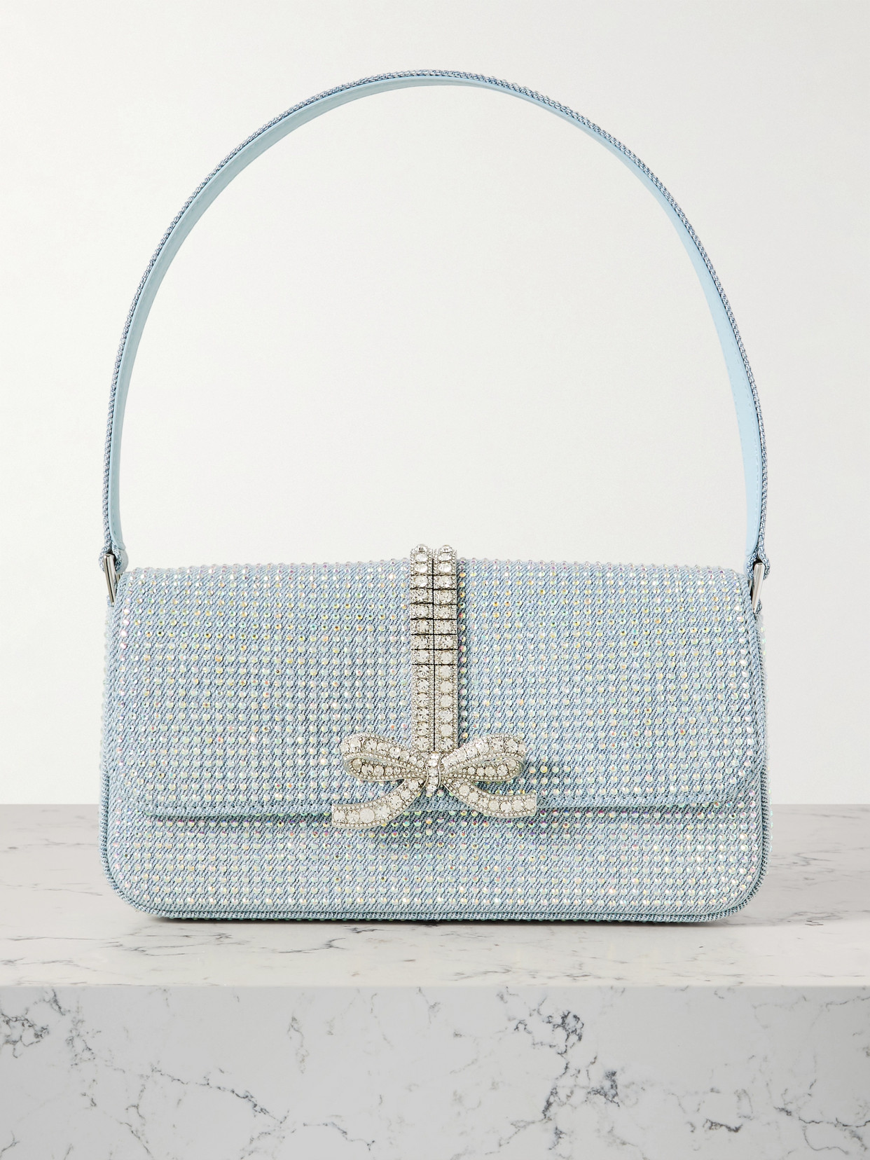 Self-portrait Crystal-embellished Denim Shoulder Bag In White