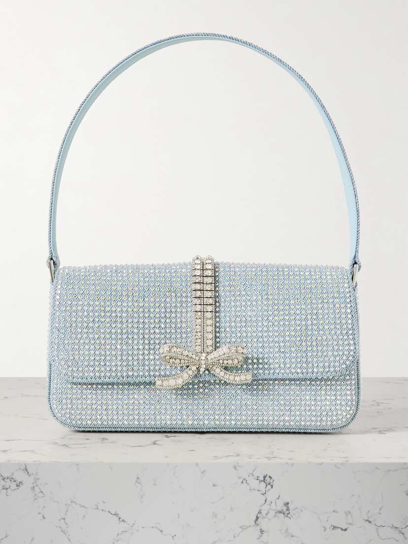 Self-Portrait Crystal-embellished Denim Shoulder Bag
