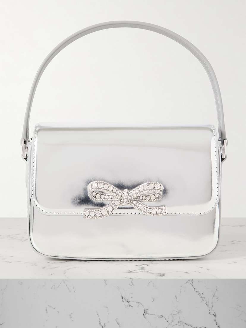 Self-Portrait Crystal-embellished Metallic Leather Shoulder Bag