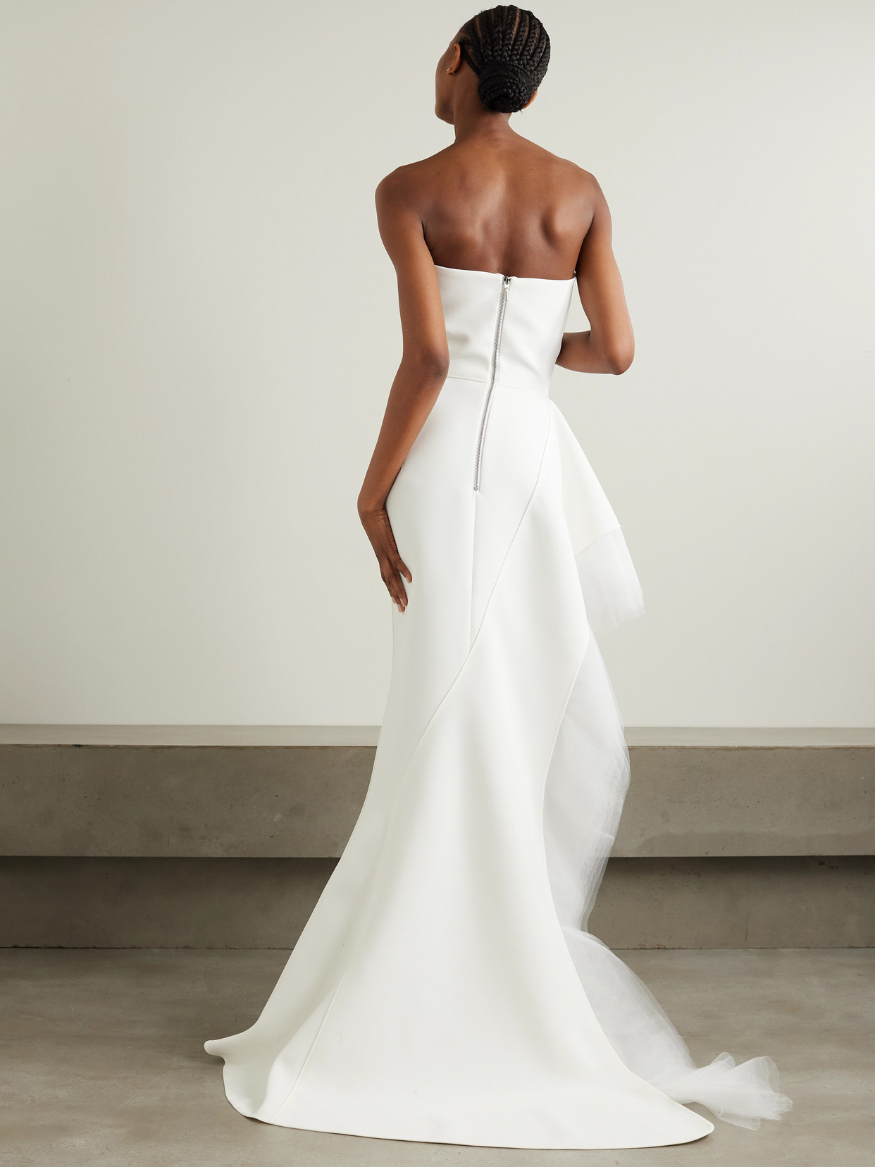 Maticevski Epitome Asymmetric Strapless Tulle-trimmed Cady Gown In White