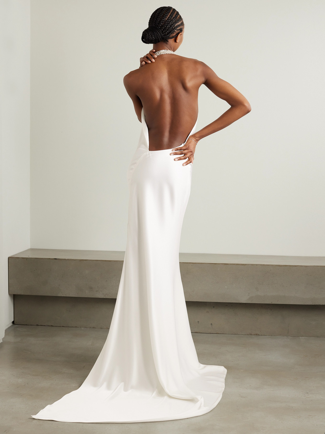 Shop Maticevski Desires Draped Silk-satin Halterneck Gown In White