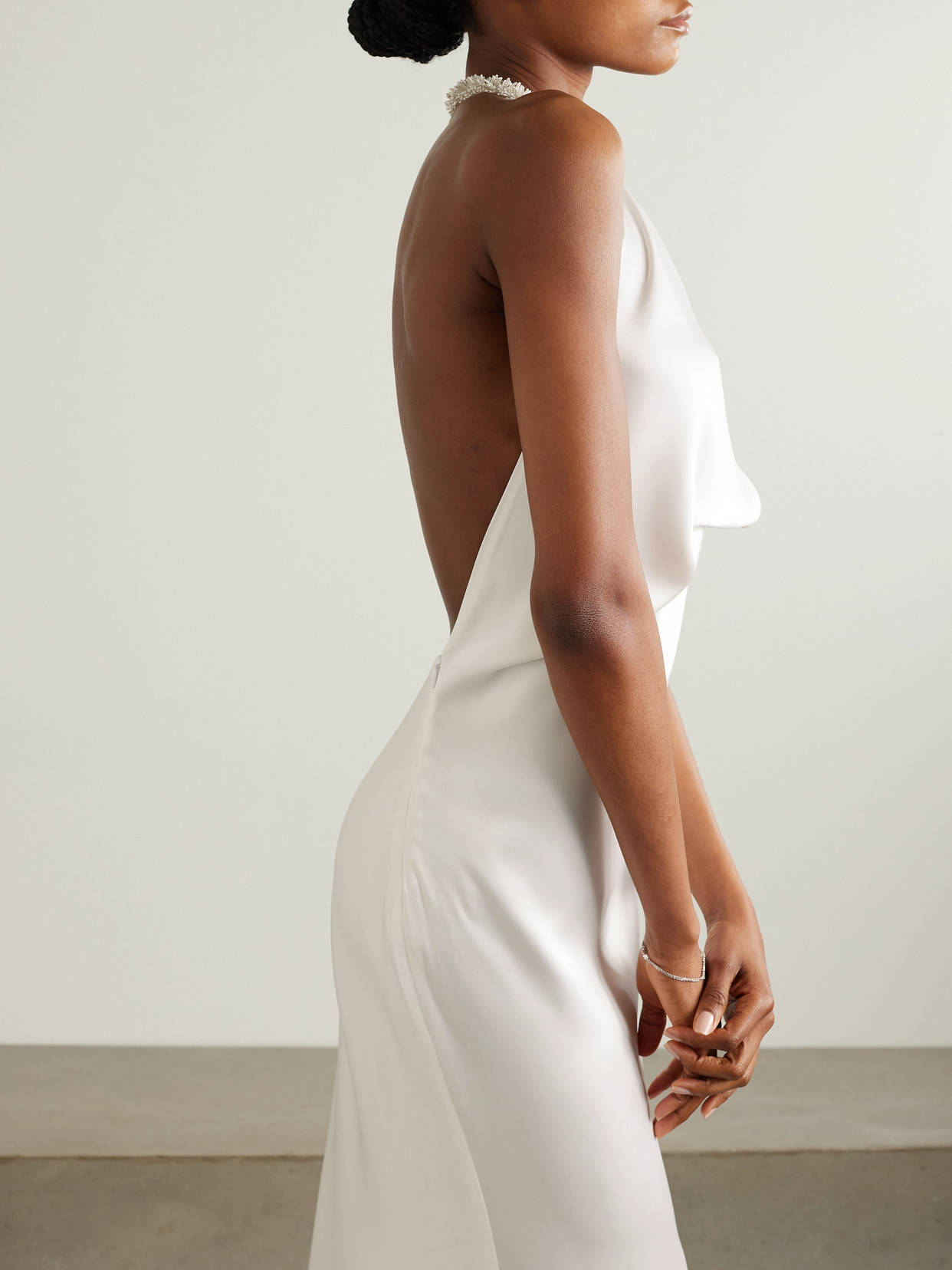 Maticevski Desires Draped Silk-satin Halterneck Gown In White