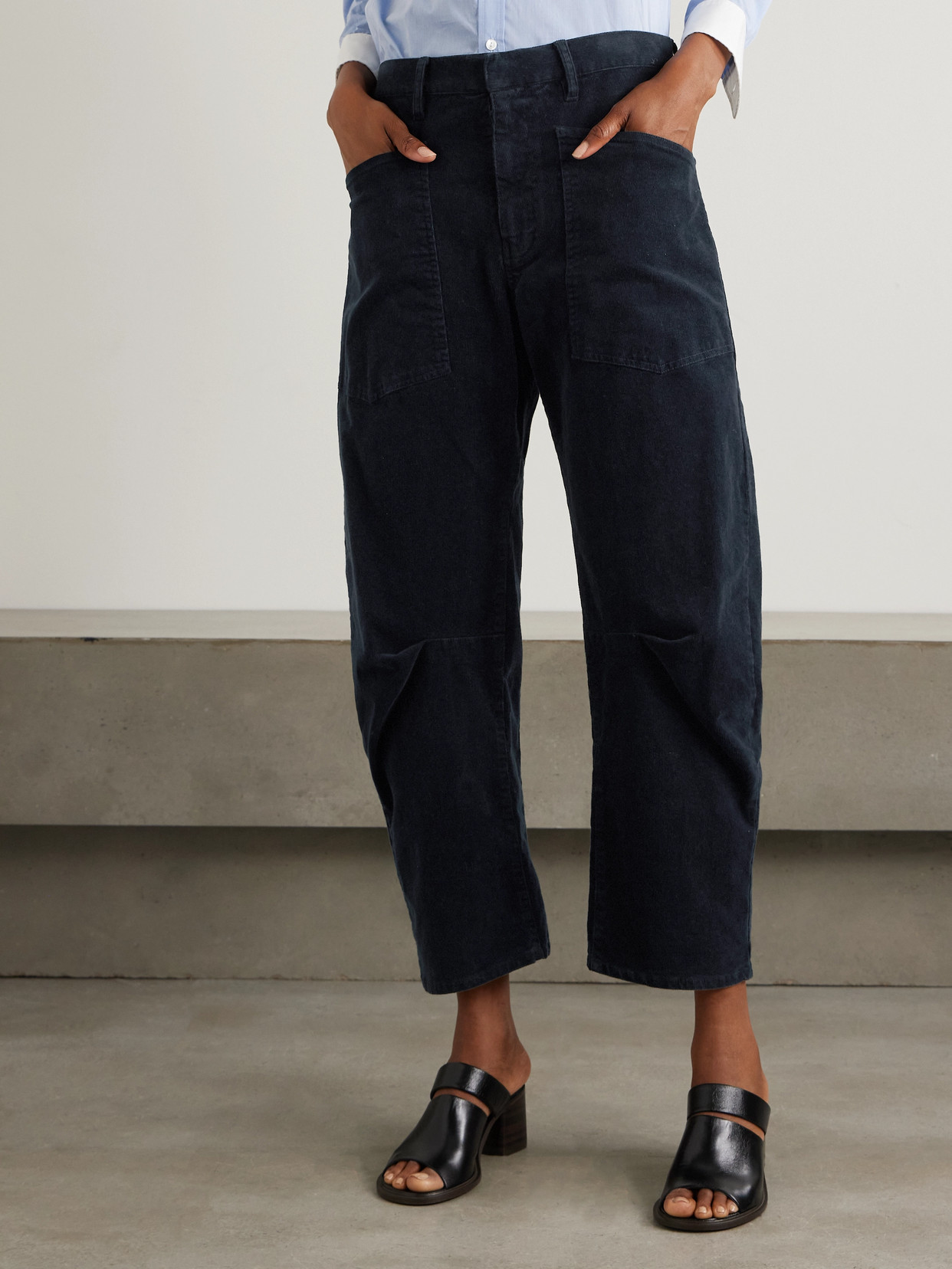 Nili Lotan Shon Cotton-blend Corduroy Tapered Pants In Blue