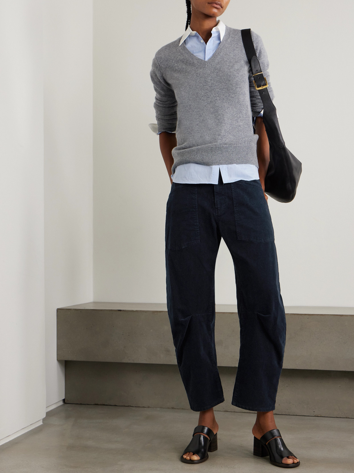 Nili Lotan Shon Cotton-blend Corduroy Tapered Pants In Blue