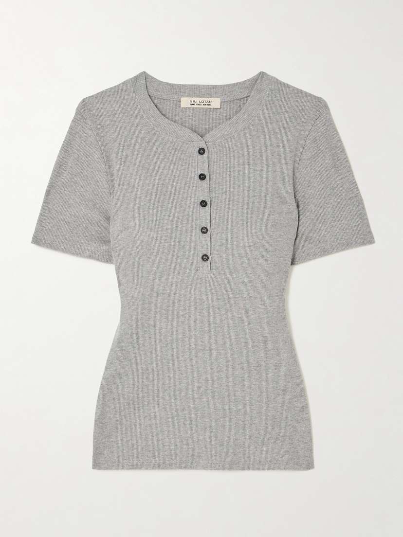 Nili Lotan Lorene Ribbed Cotton Henley Top