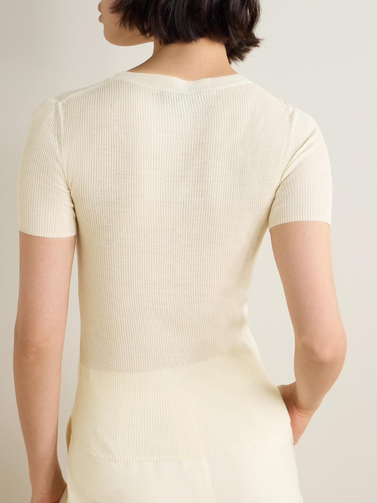 Nili Lotan Araceli Ribbed Silk T-shirt In Ivory