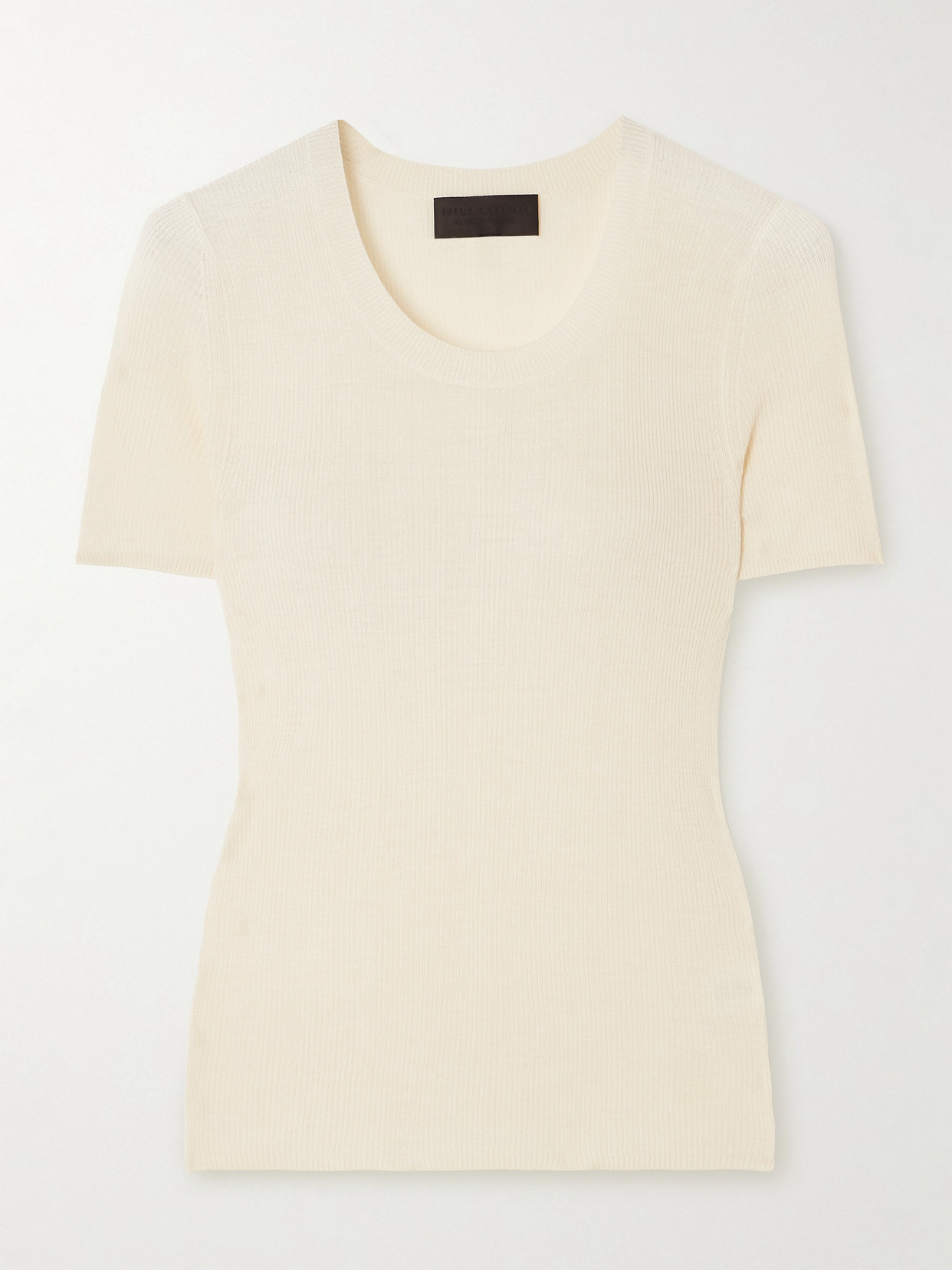 Nili Lotan Araceli Ribbed Silk T-shirt In Ivory