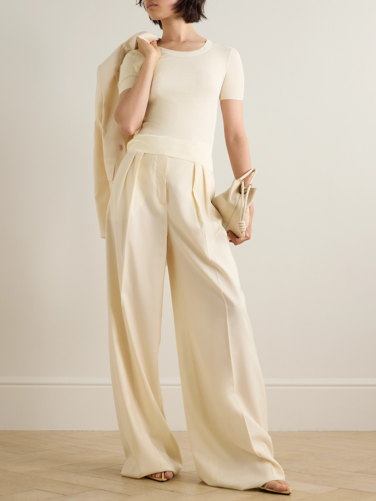 Nili Lotan Araceli Ribbed Silk T-shirt In Ivory