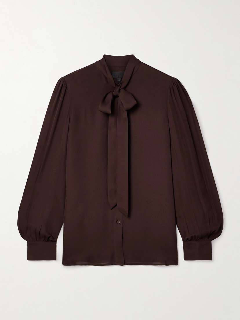 Nili Lotan Carina Pussy-bow Silk-chiffon Blouse - x large