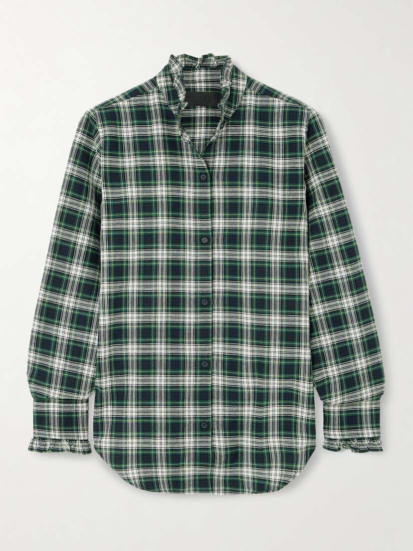 Nili Lotan Lydia Ruffled Checked Cotton-flannel Shirt