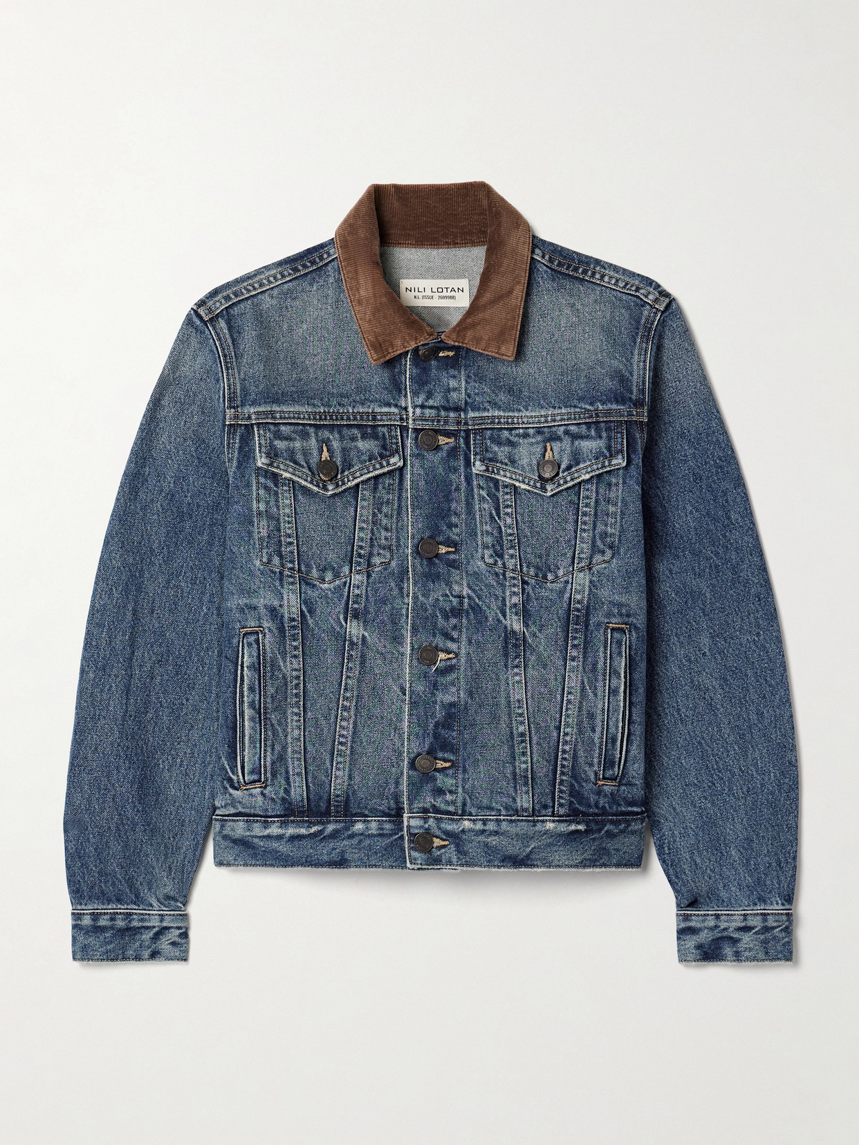 Nili Lotan Chesney Cotton Corduroy-trimmed Denim Jacket In Blue