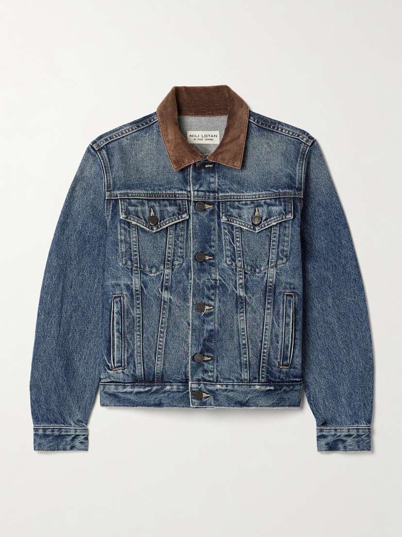Nili Lotan Chesney Cotton Corduroy-trimmed Denim Jacket - x large