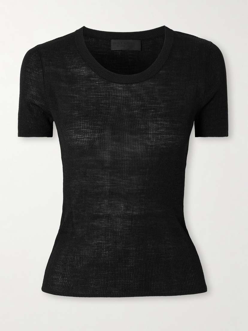 Nili Lotan Araceli Ribbed Silk T-shirt