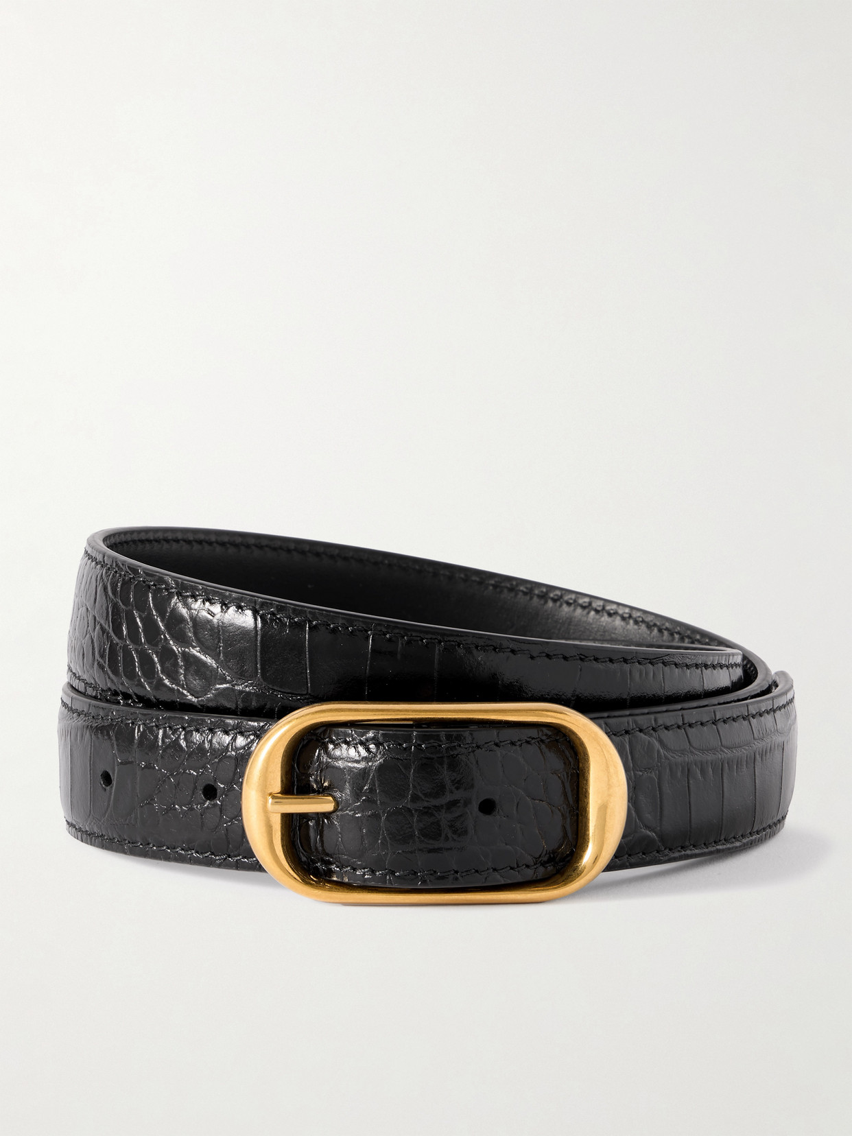 Nili Lotan - Reine Croc-effect Leather Belt - Black