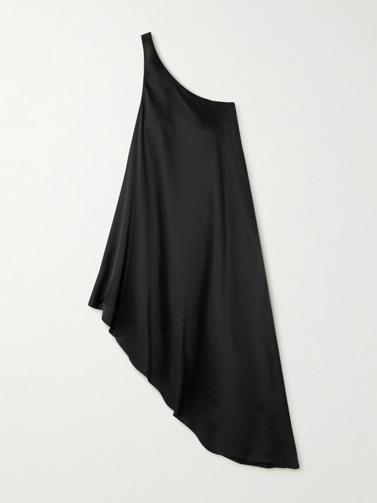 Norma Kamali One-shoulder Asymmetric Satin Tunic In Black