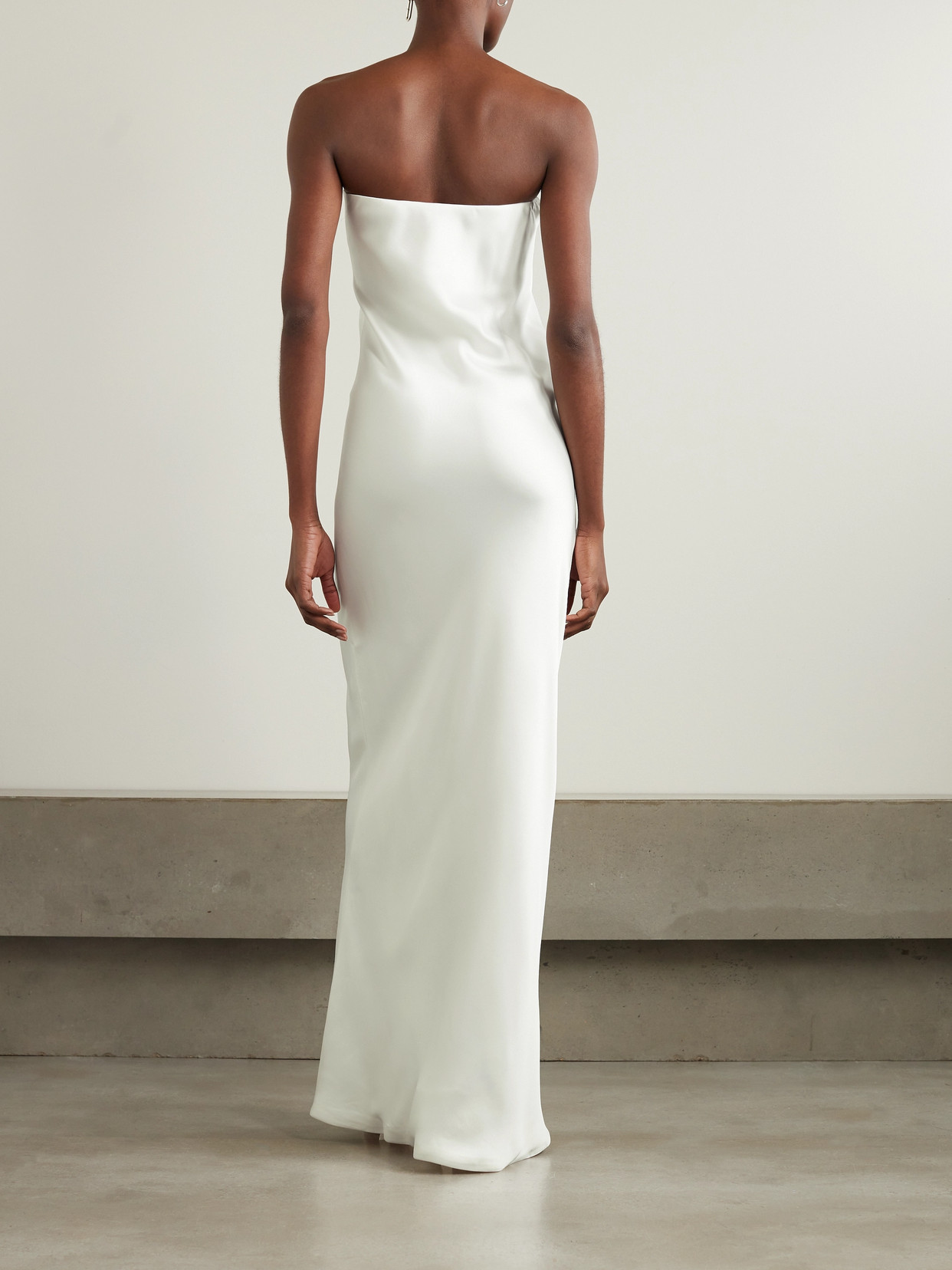 Norma Kamali Strapless Satin Gown In White