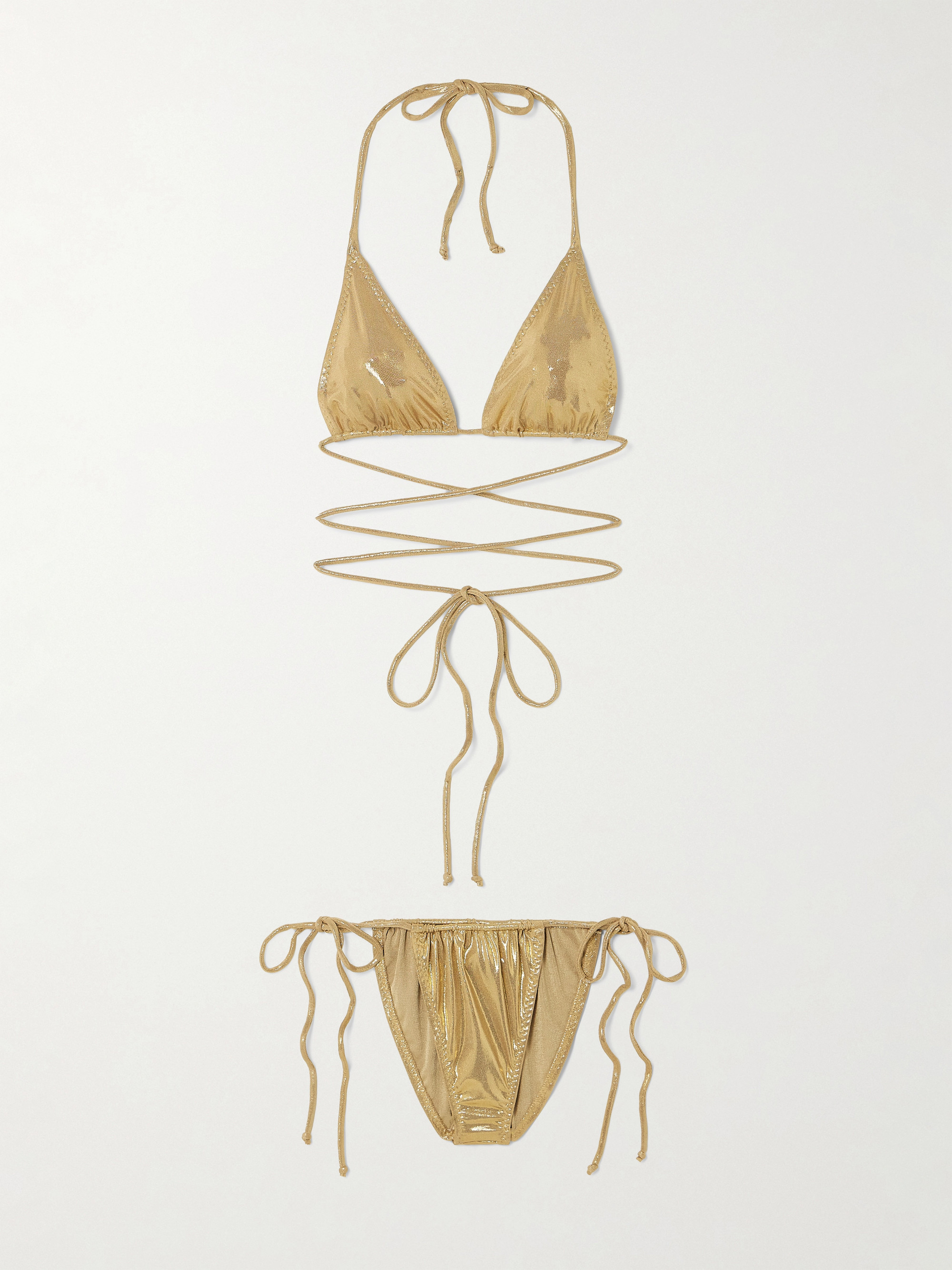 Norma Kamali Criss Cross metallic stretch-lamé halterneck triangle bikini thumbnail