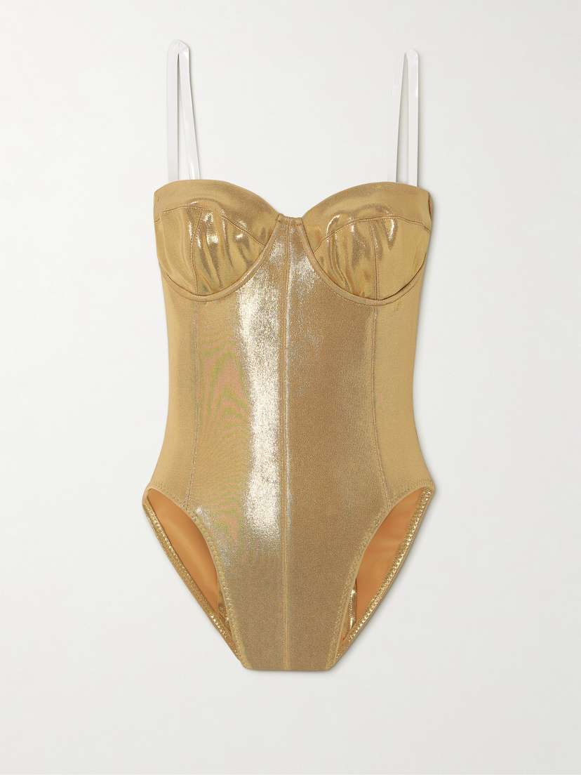 Norma Kamali Corset Mio Underwired Stretch-lamé Swimsuit