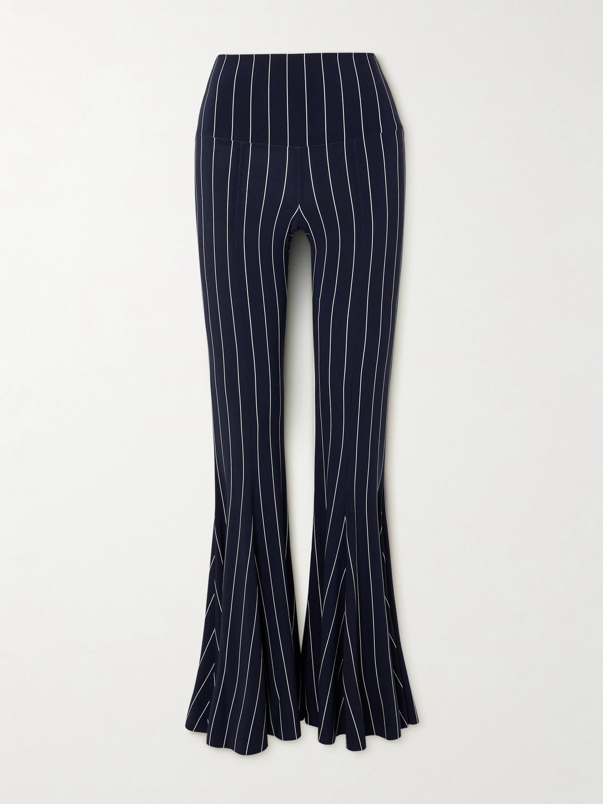 Norma Kamali Fishtail Pinstriped Stretch-jersey Flared Pants In Blue