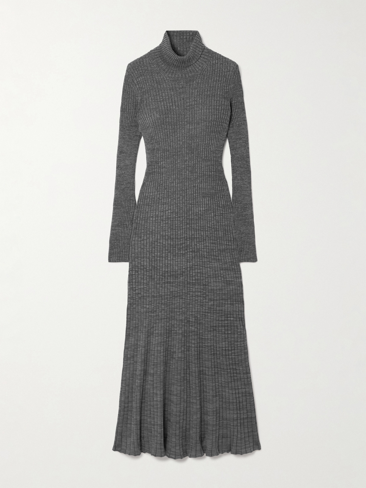 Moncler Ribbed Wool Turleneck Midi Dress In Gray