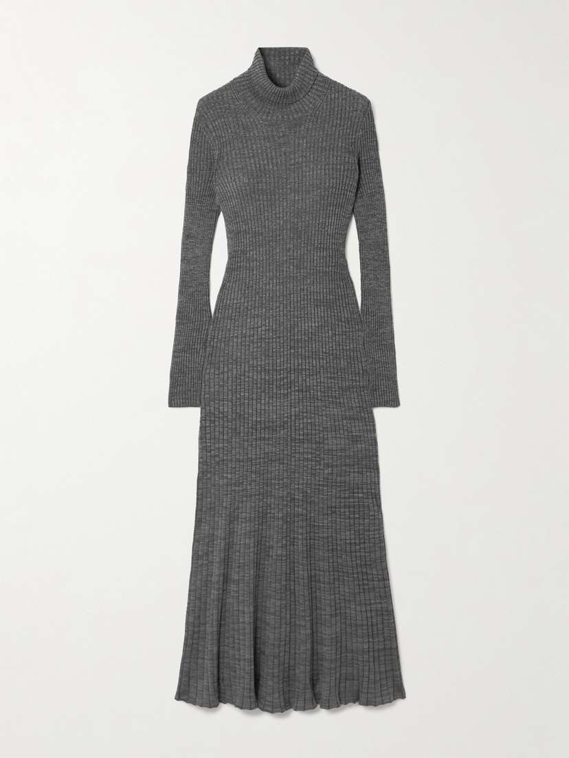 Moncler Ribbed Wool Turleneck Midi Dress