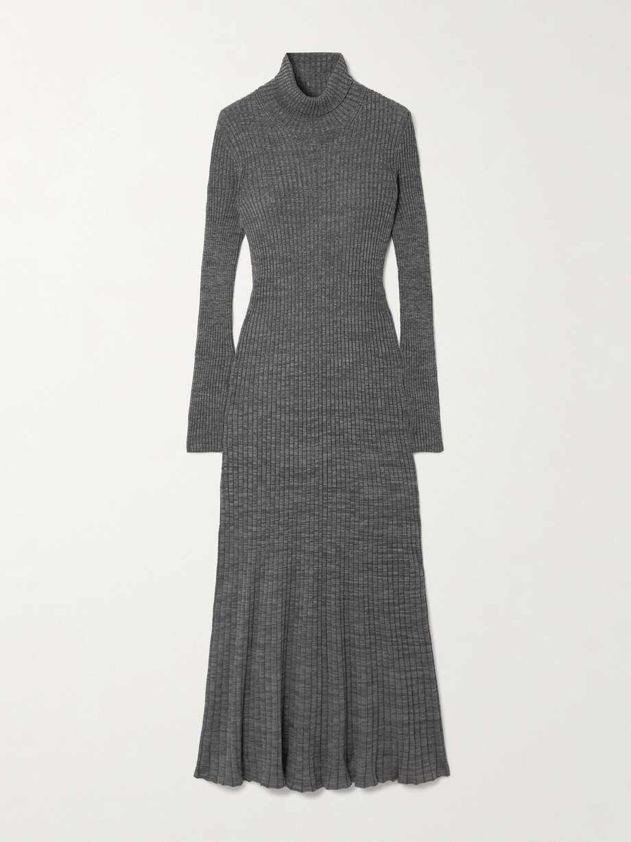 ribbed wool turleneck midi dress