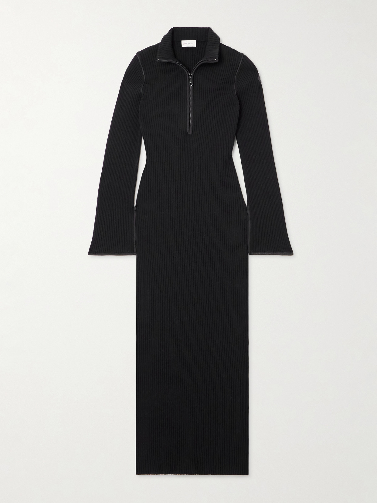 Moncler Half-zip Knit Crepe Midi Dress In Black