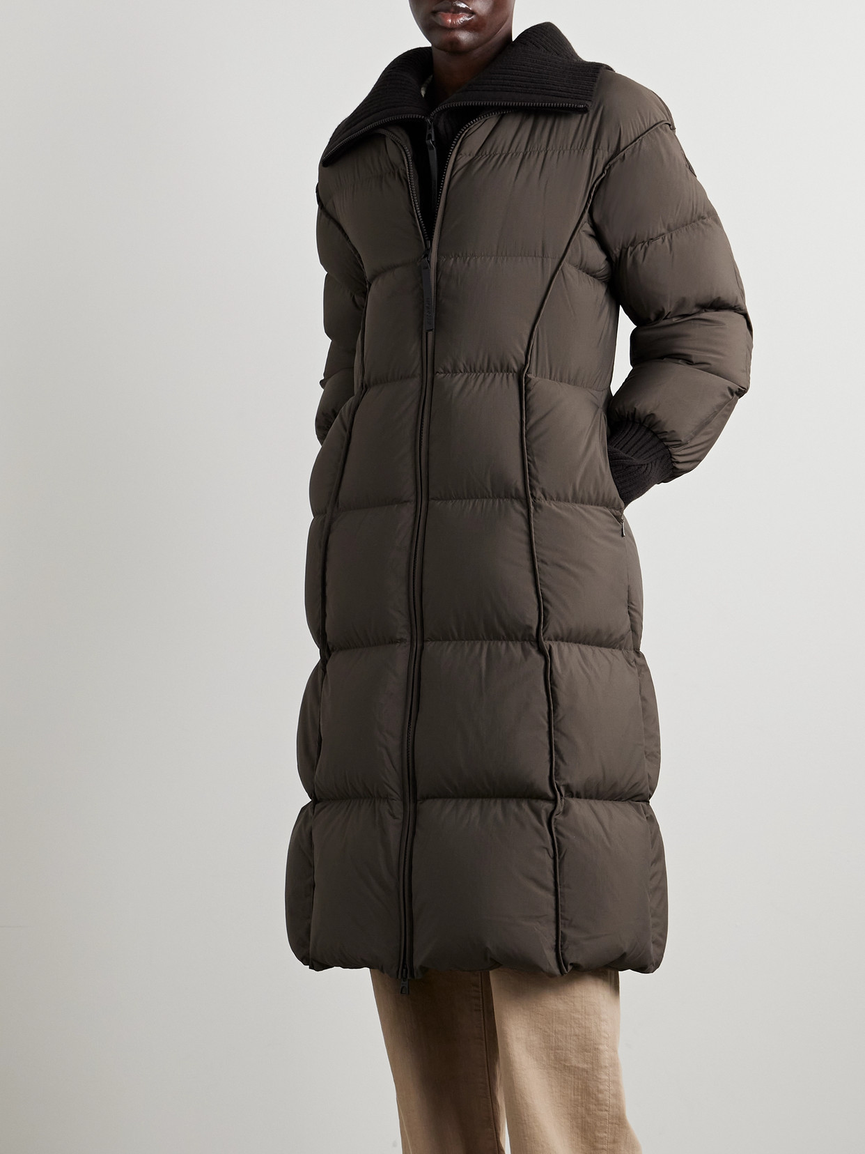 Moncler Brerelle Ribbed-knit Trimmed Quilted Shell Down Coat In Brown