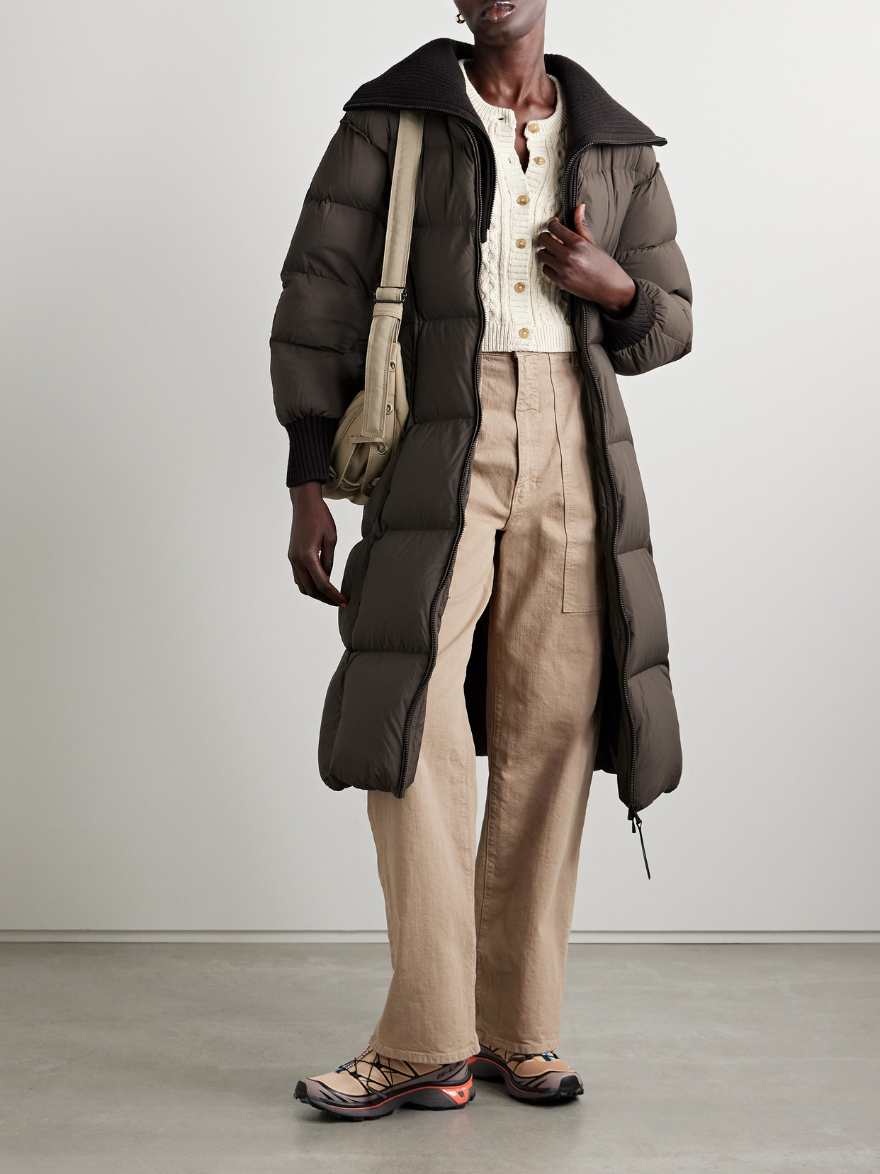 Moncler Brerelle Ribbed-knit Trimmed Quilted Shell Down Coat In Brown