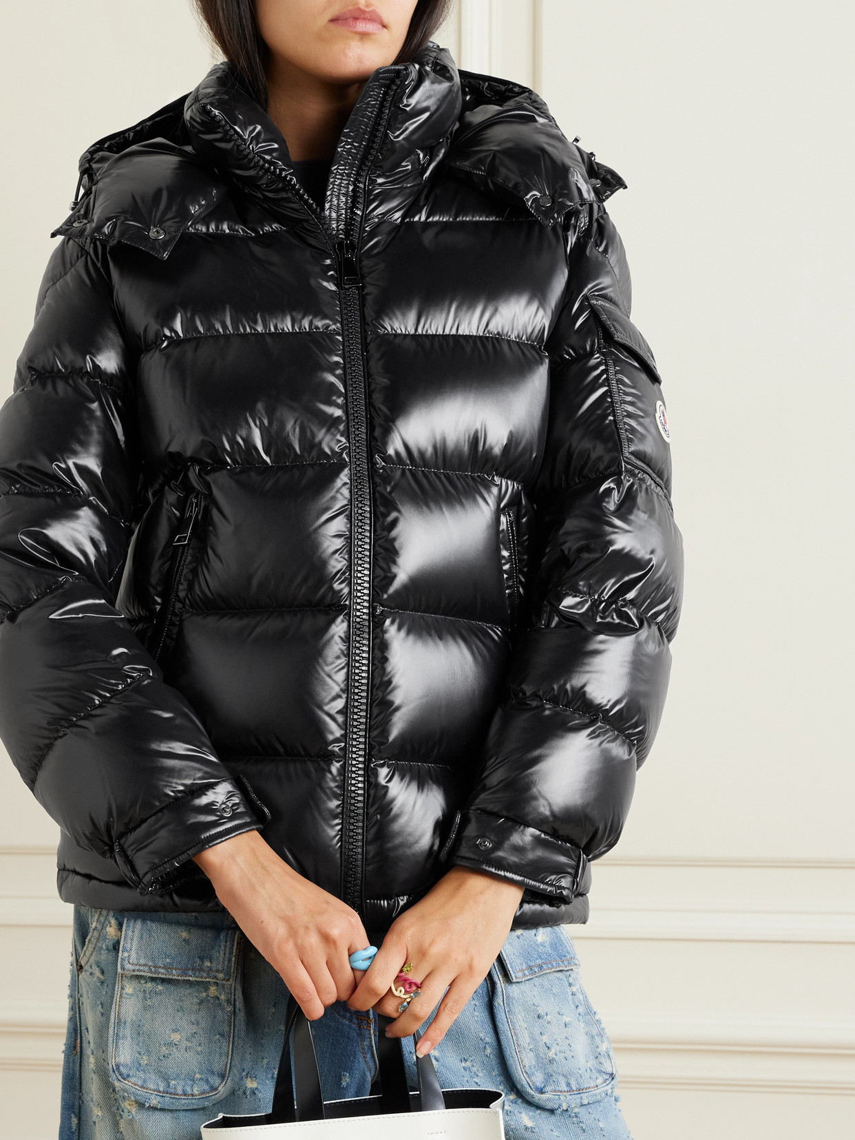 Moncler Maire Hooded Quilted Glossed-shell Down Jacket In Black