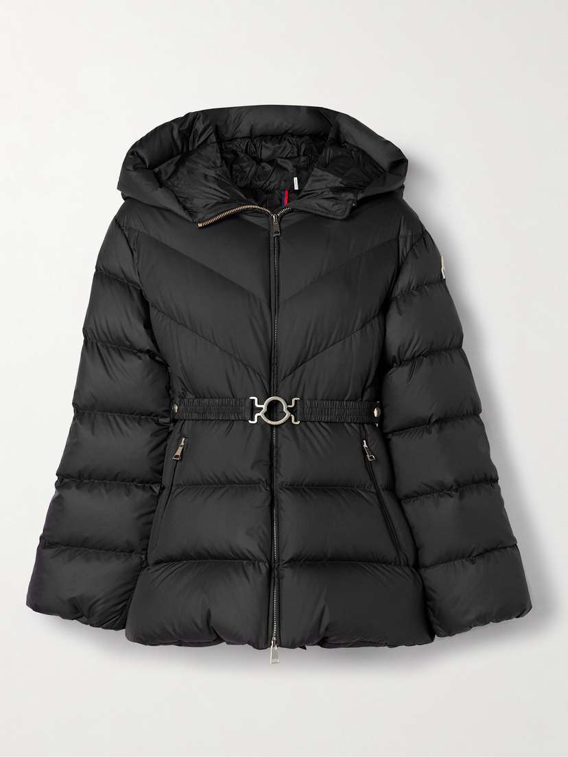 Moncler Brosse Belted Hooded Appliquéd Quilted Shell Down Jacket