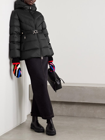 Moncler Brosse belted hooded appliquéd quilted shell down jacket