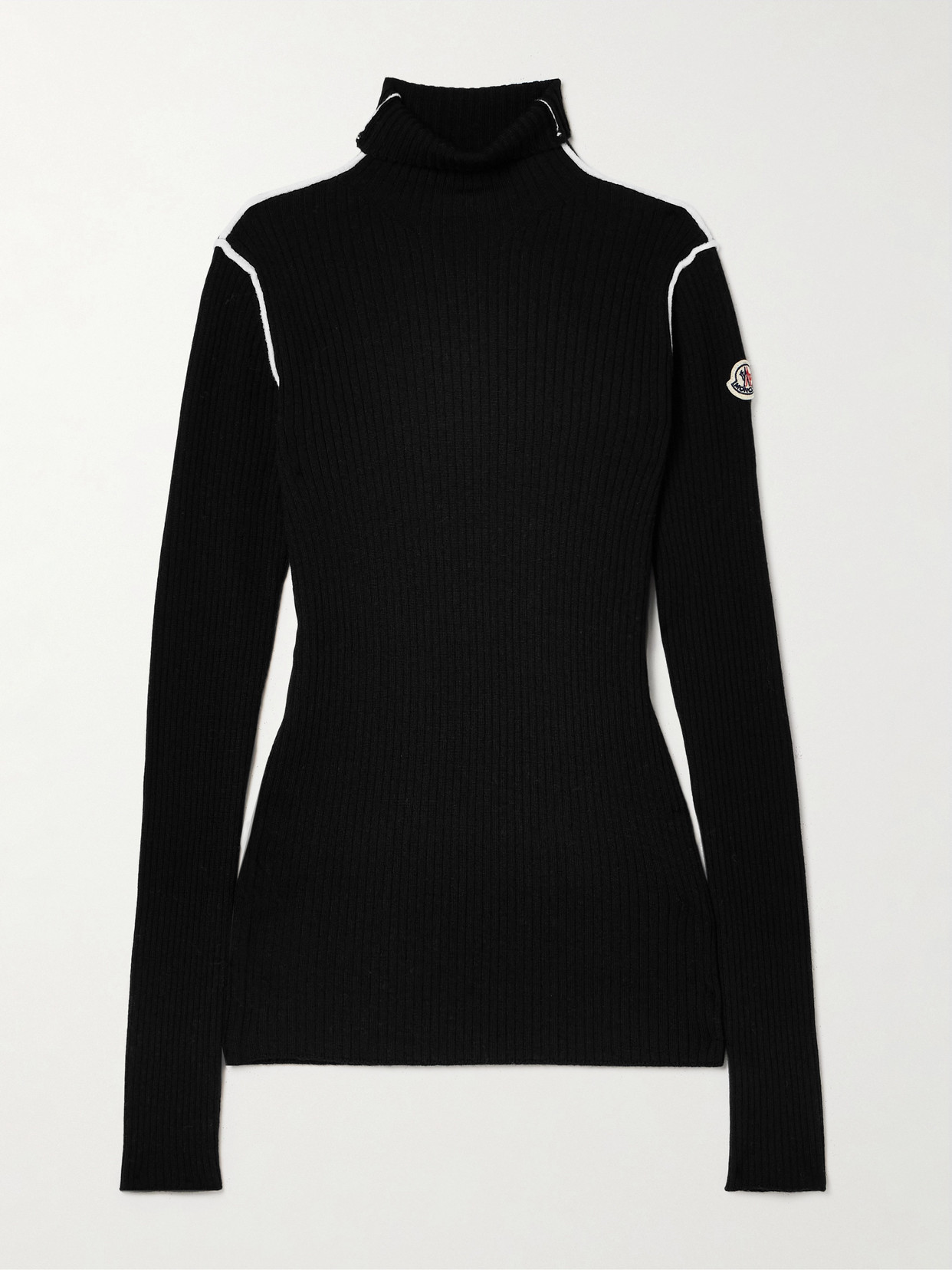 Moncler - Appliqued Ribbed Wool Turtleneck Sweater - Black