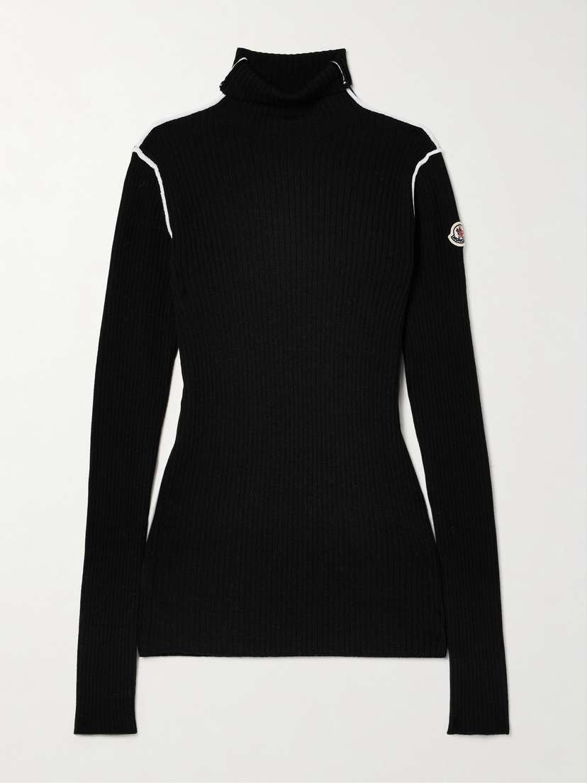 Moncler Appliqued Ribbed Wool Turtleneck Sweater