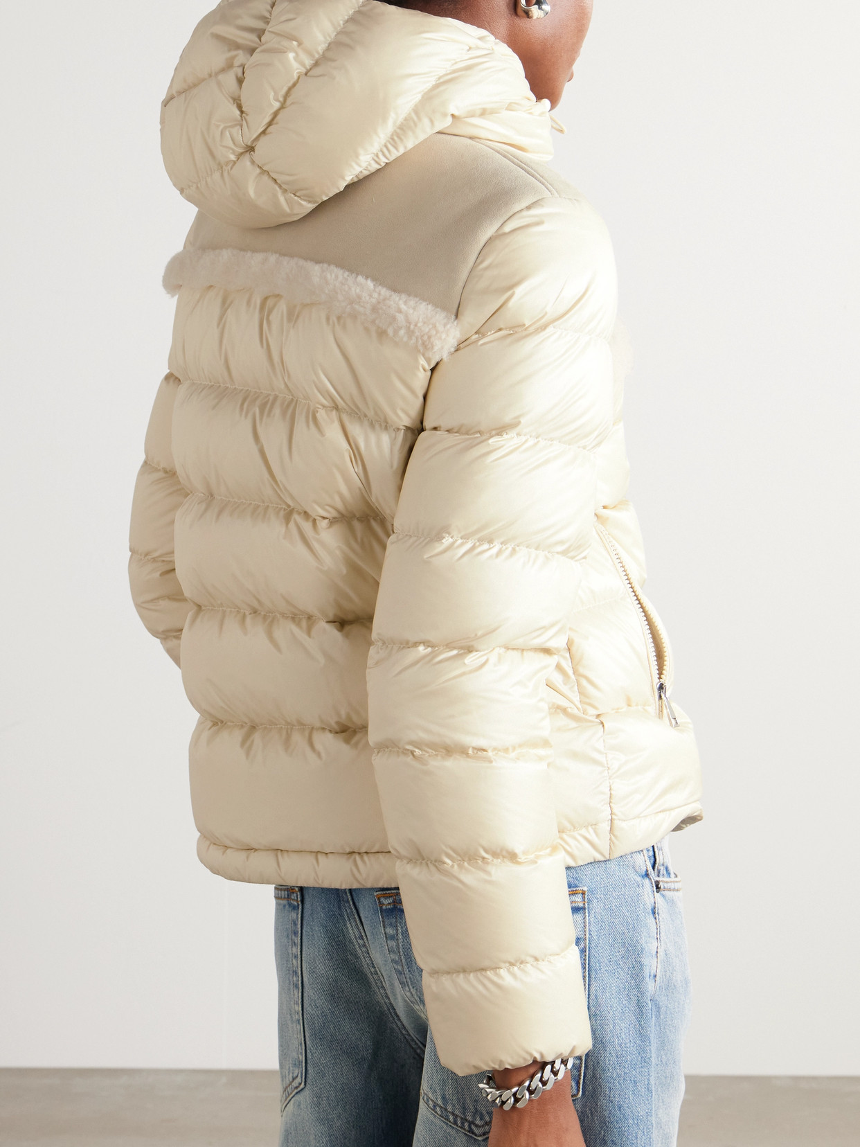 Moncler Beauvais Shearling-paneled Quilted Shell Hooded Down Jacket In White