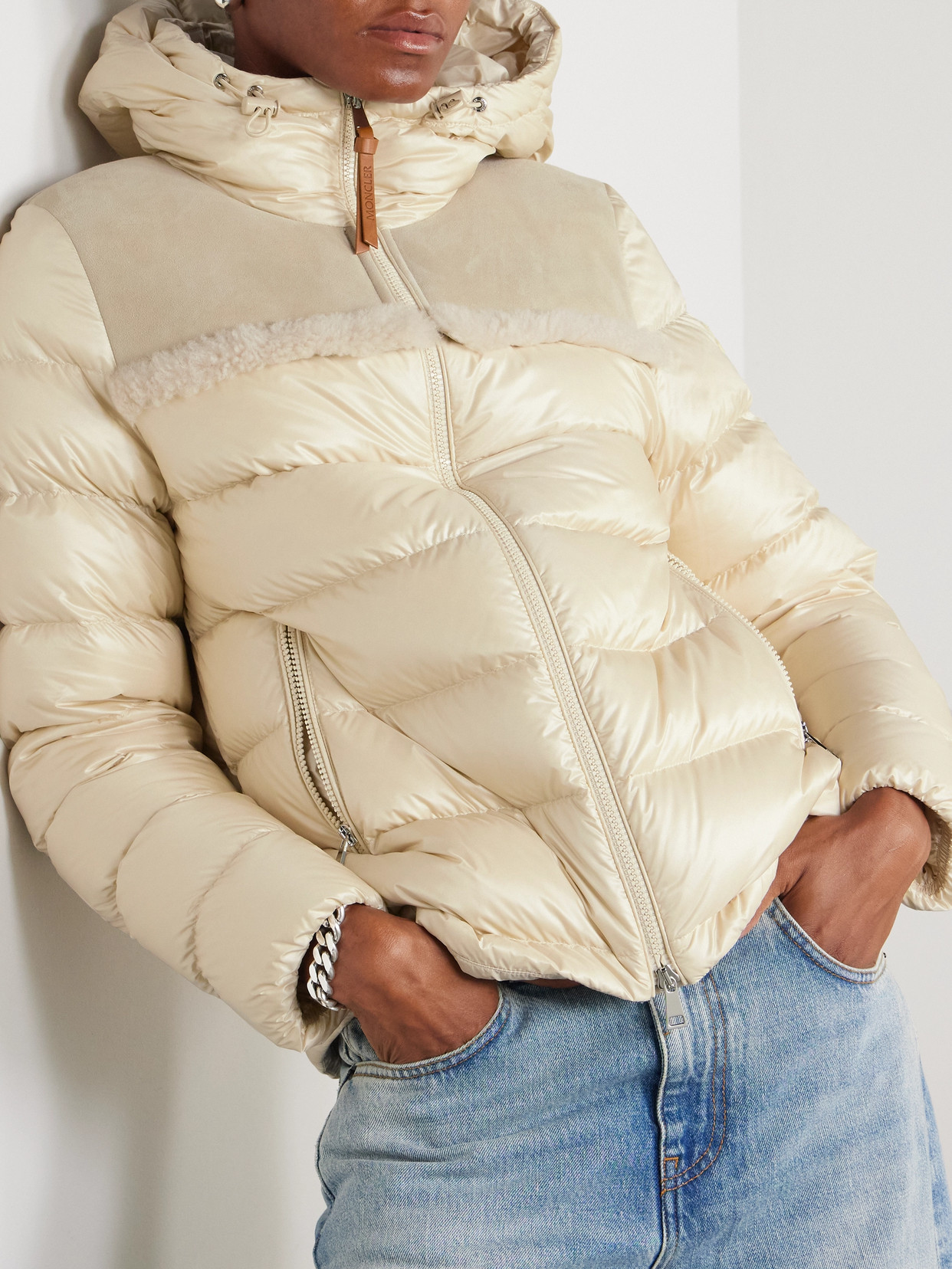 Moncler Beauvais Shearling-paneled Quilted Shell Hooded Down Jacket In White