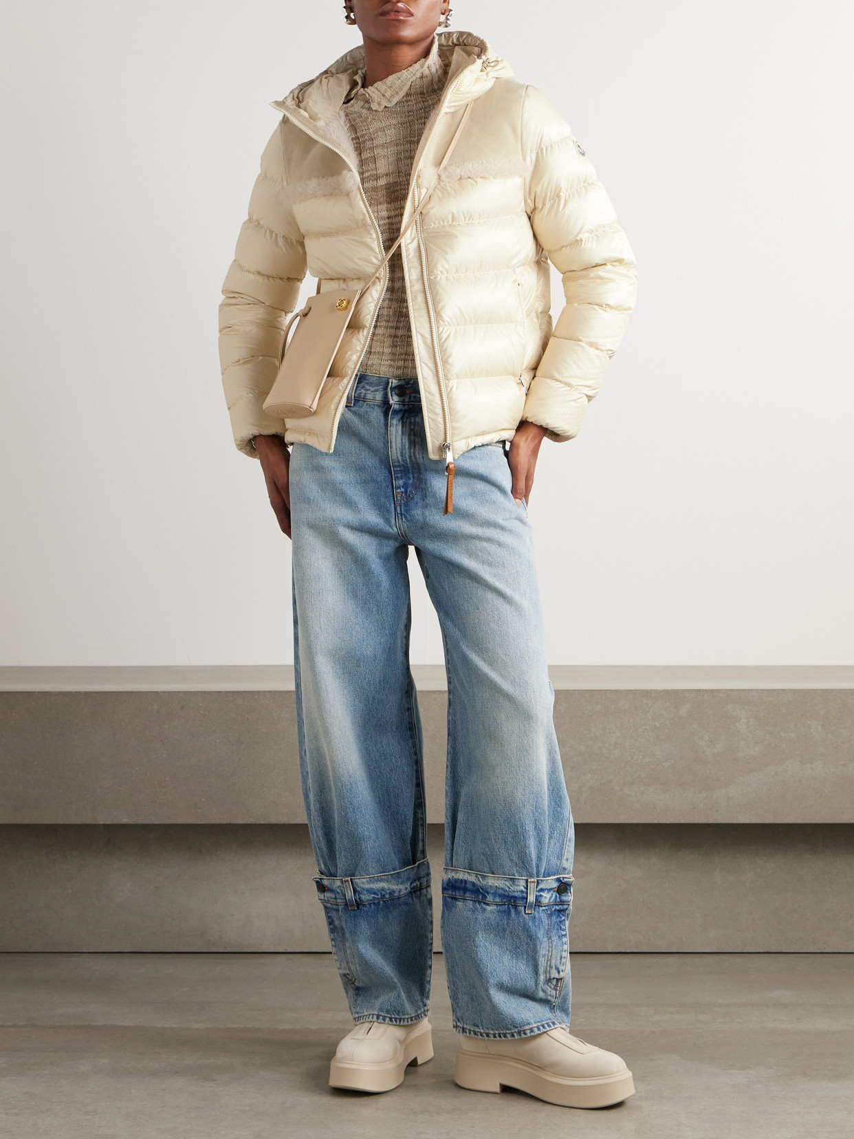 Moncler Beauvais Shearling-paneled Quilted Shell Hooded Down Jacket In White