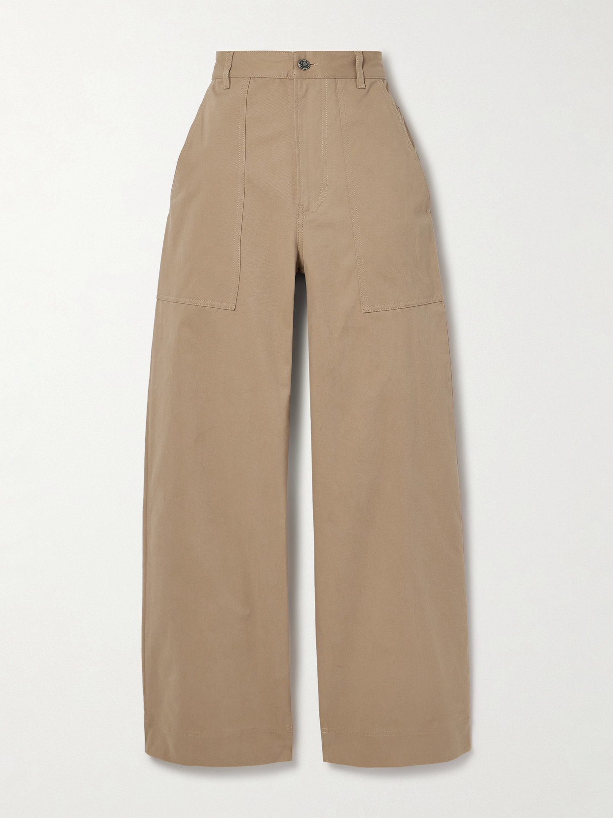 Moncler Cotton-blend Twill Wide Leg Pants In Brown