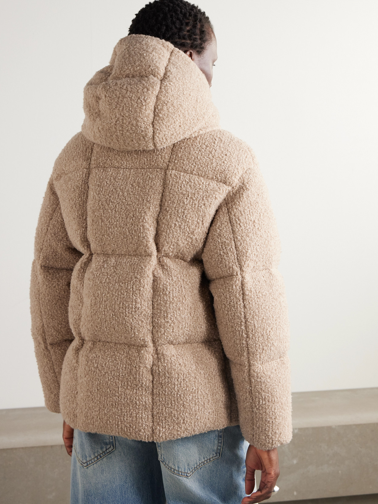 Appliquéd Quilted Metallic Bouclé Hooded Down Jacket