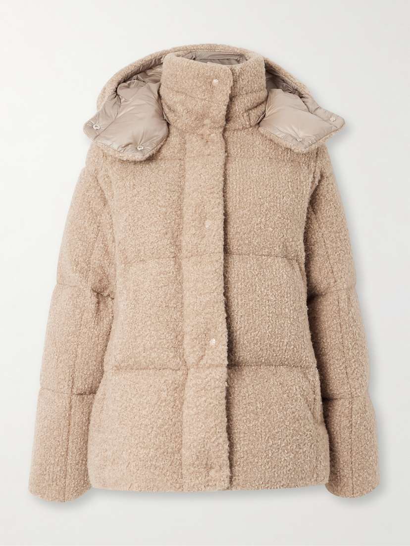 Moncler Appliquéd Quilted Metallic Bouclé Hooded Down Jacket