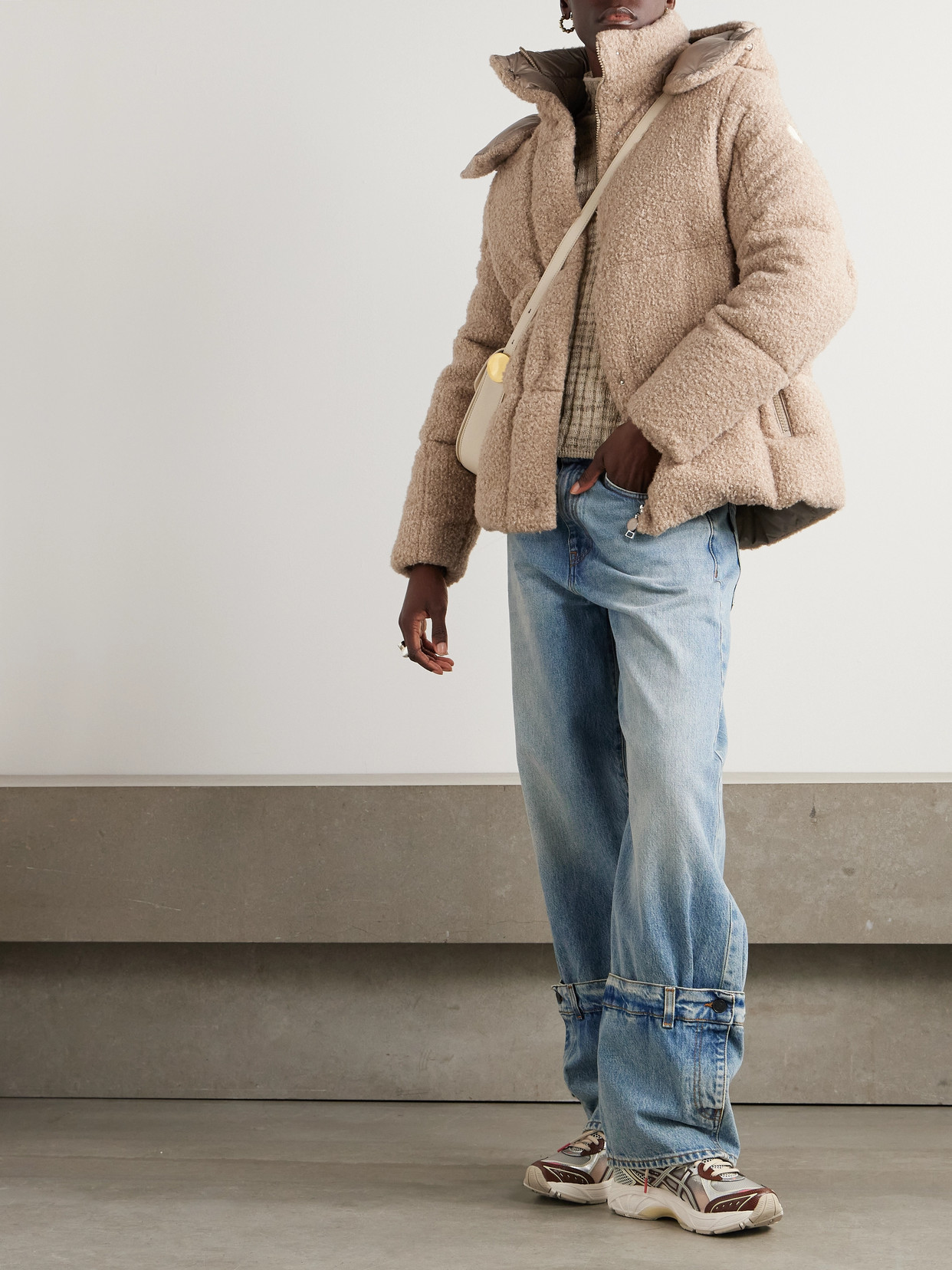 Appliquéd Quilted Metallic Bouclé Hooded Down Jacket