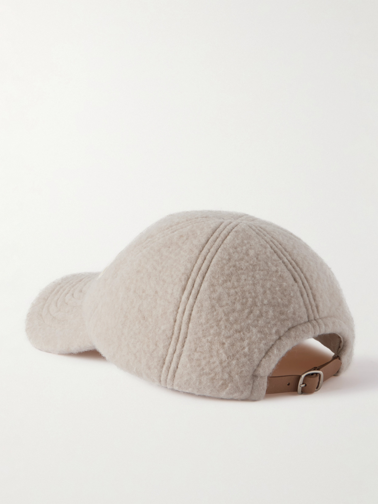 Moncler Leather-trimmed Appliquéd Flannel Baseball Cap In Neutrals