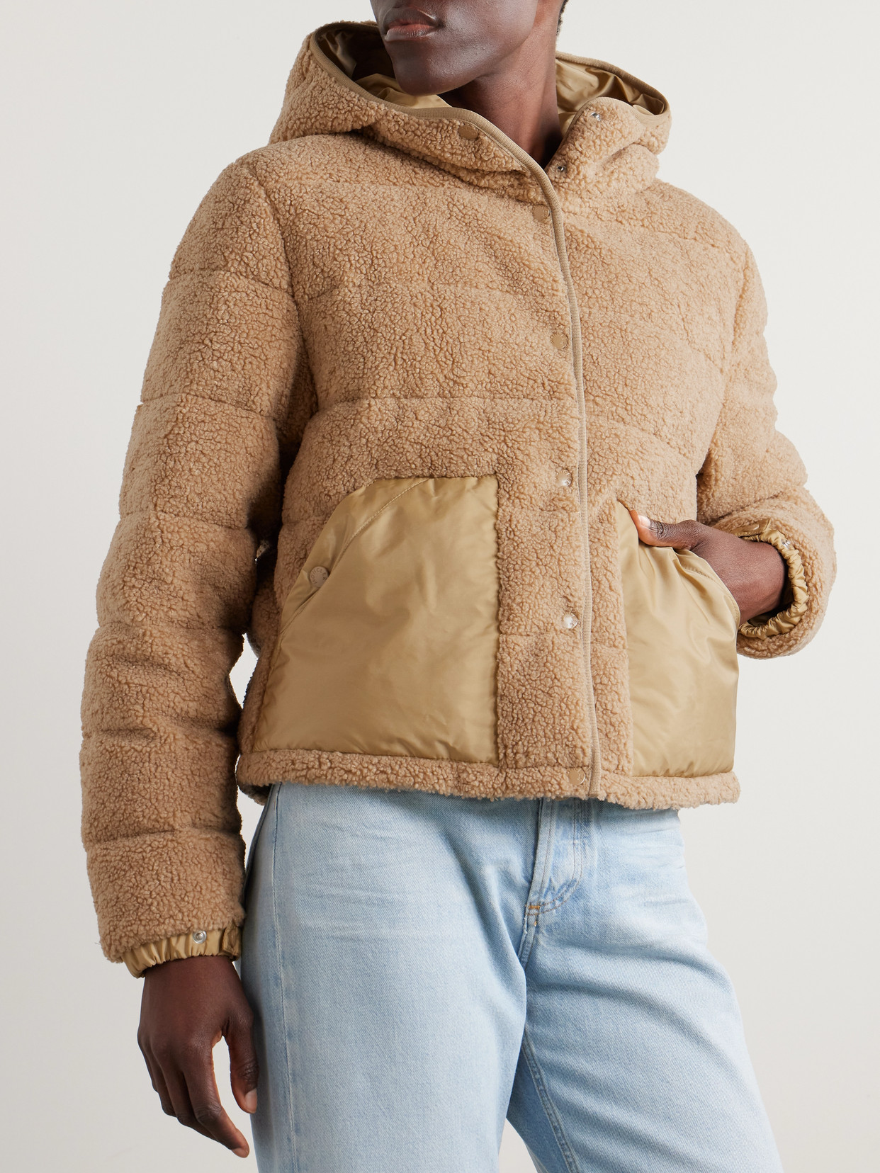 Moncler Audrieu Shell-trimmed Fleece Jacket In Brown