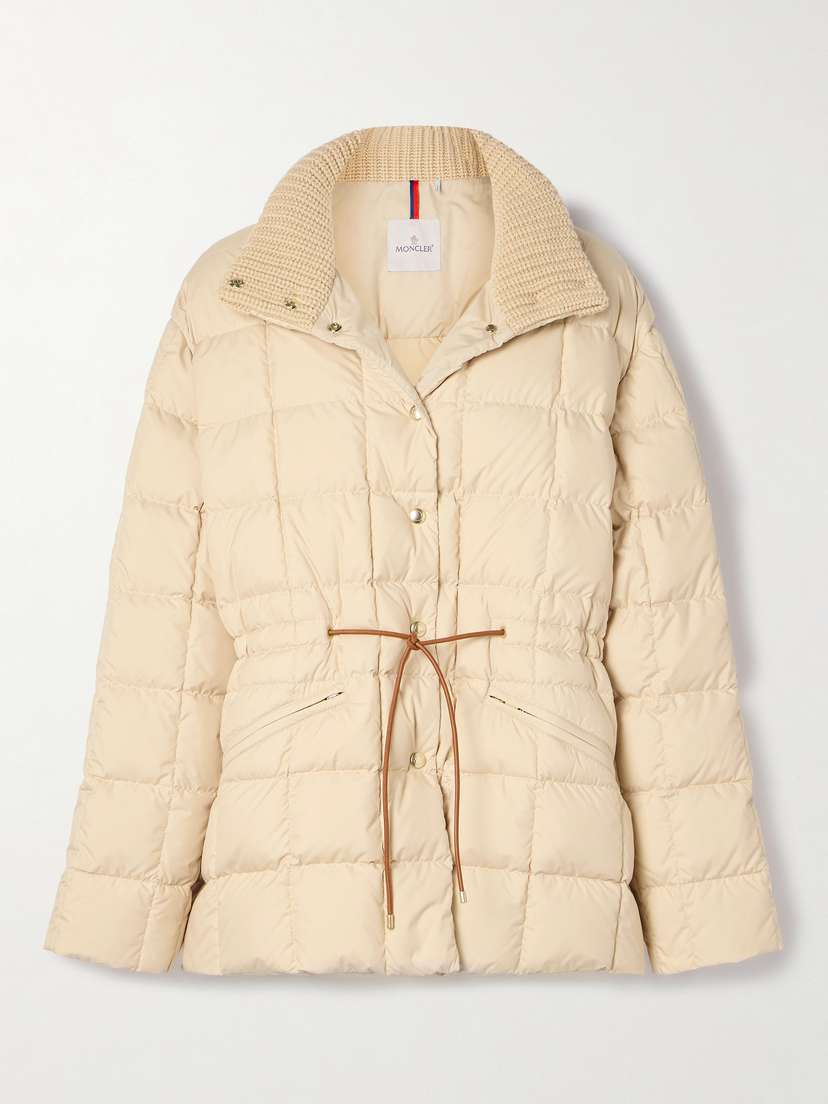 Moncler Antigone Ribbed-knit And Leather-trimmed Padded Quilted Shell Down Jacket