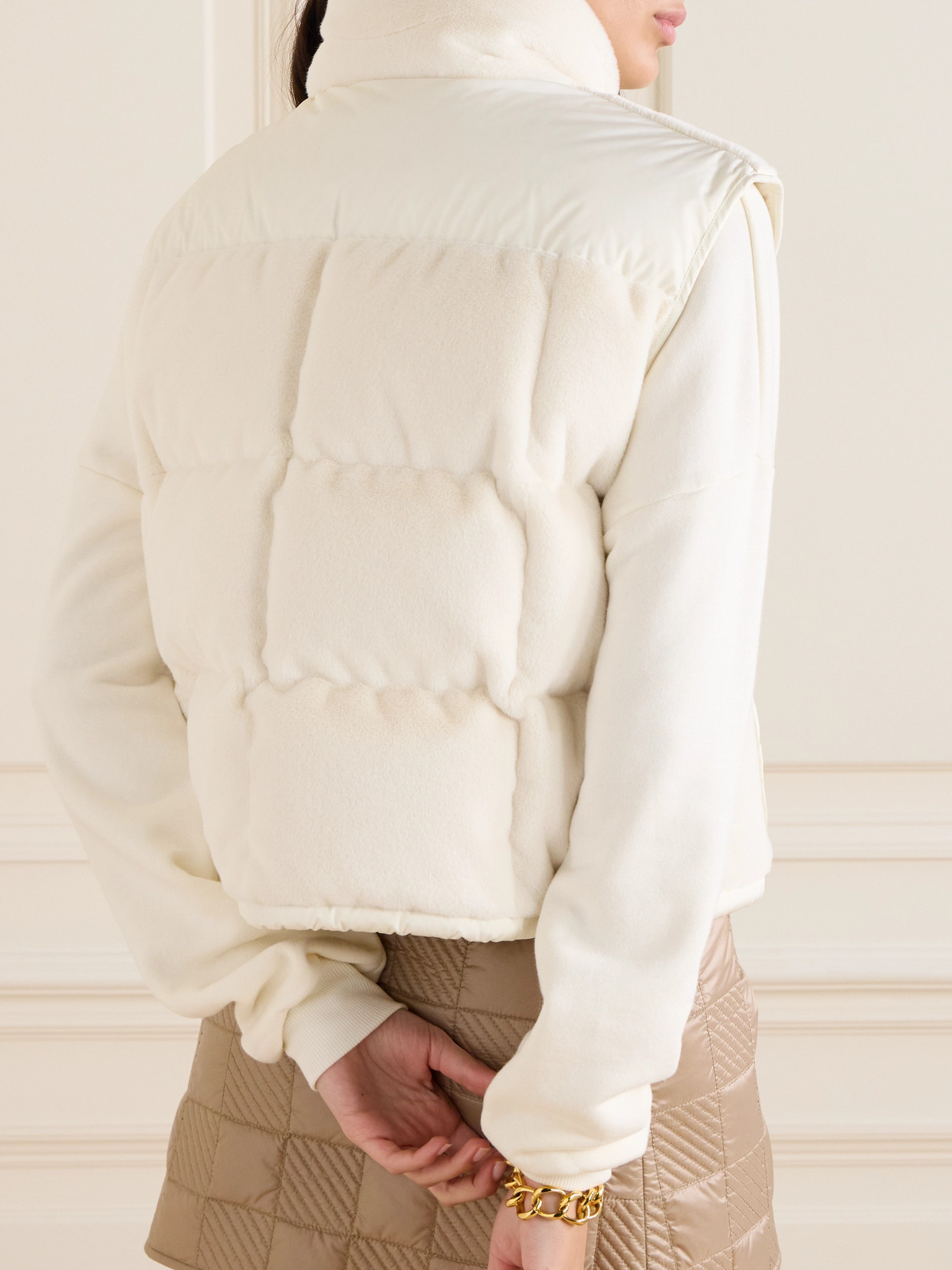 MONCLER ARQUEST PADDED QUILTED FAUX FUR AND SHELL DOWN GILET