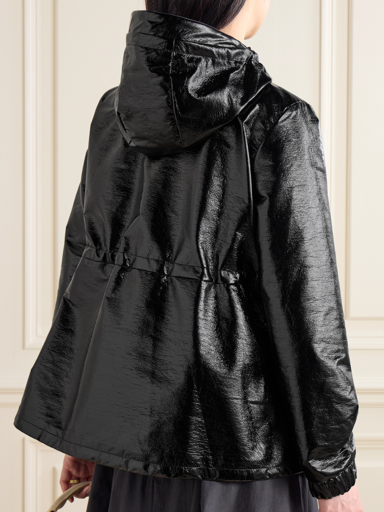 MONCLER AGNOU FAUX PATENT-LEATHER PARKA