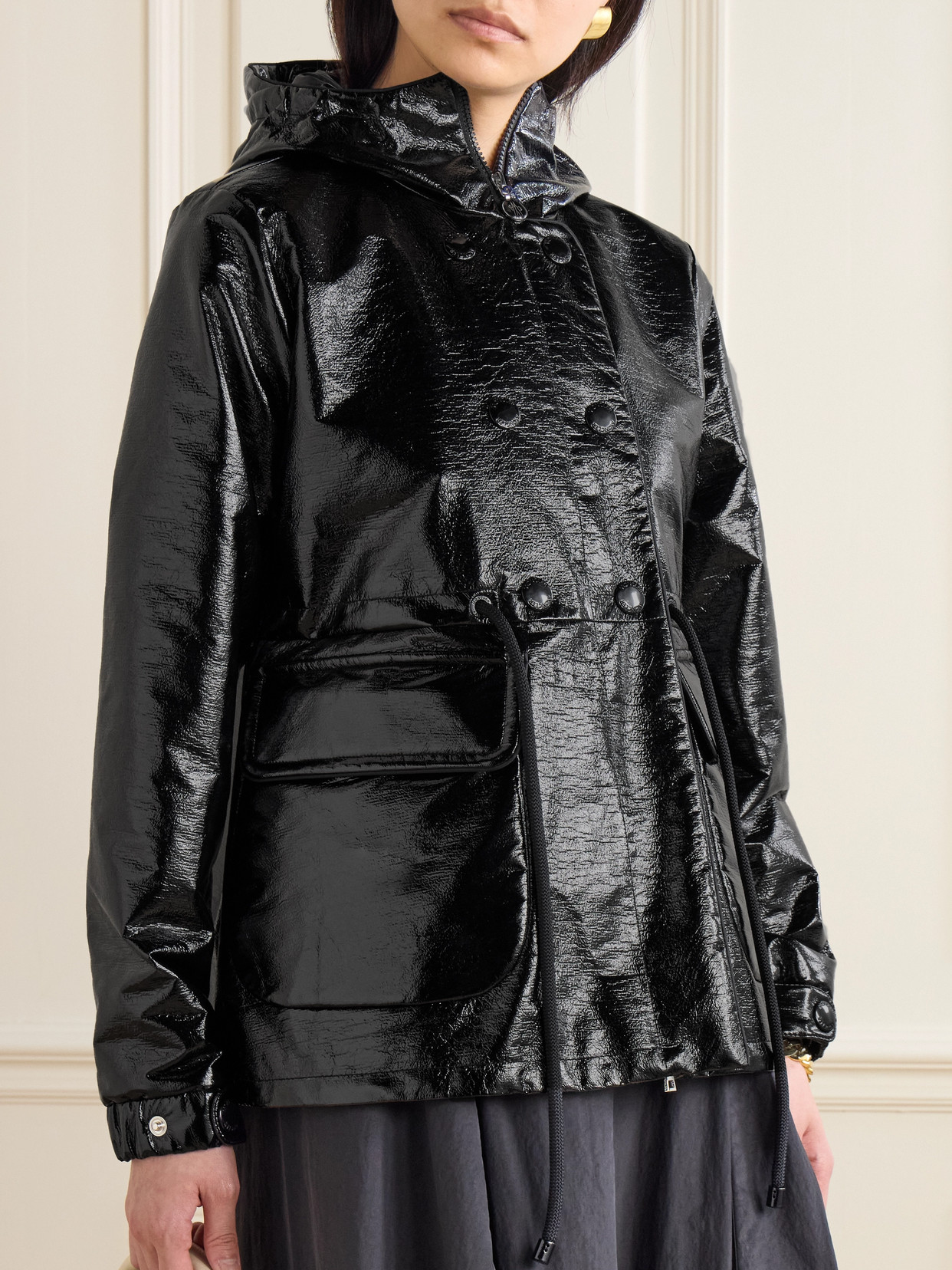 MONCLER AGNOU FAUX PATENT-LEATHER PARKA