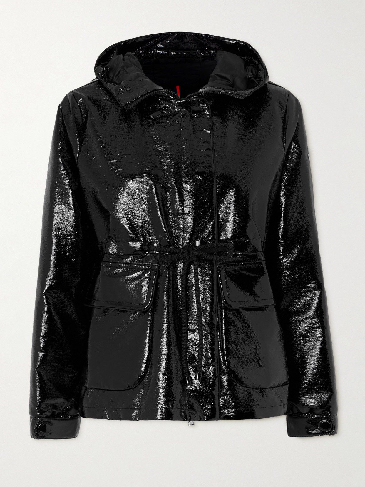 MONCLER AGNOU FAUX PATENT-LEATHER PARKA