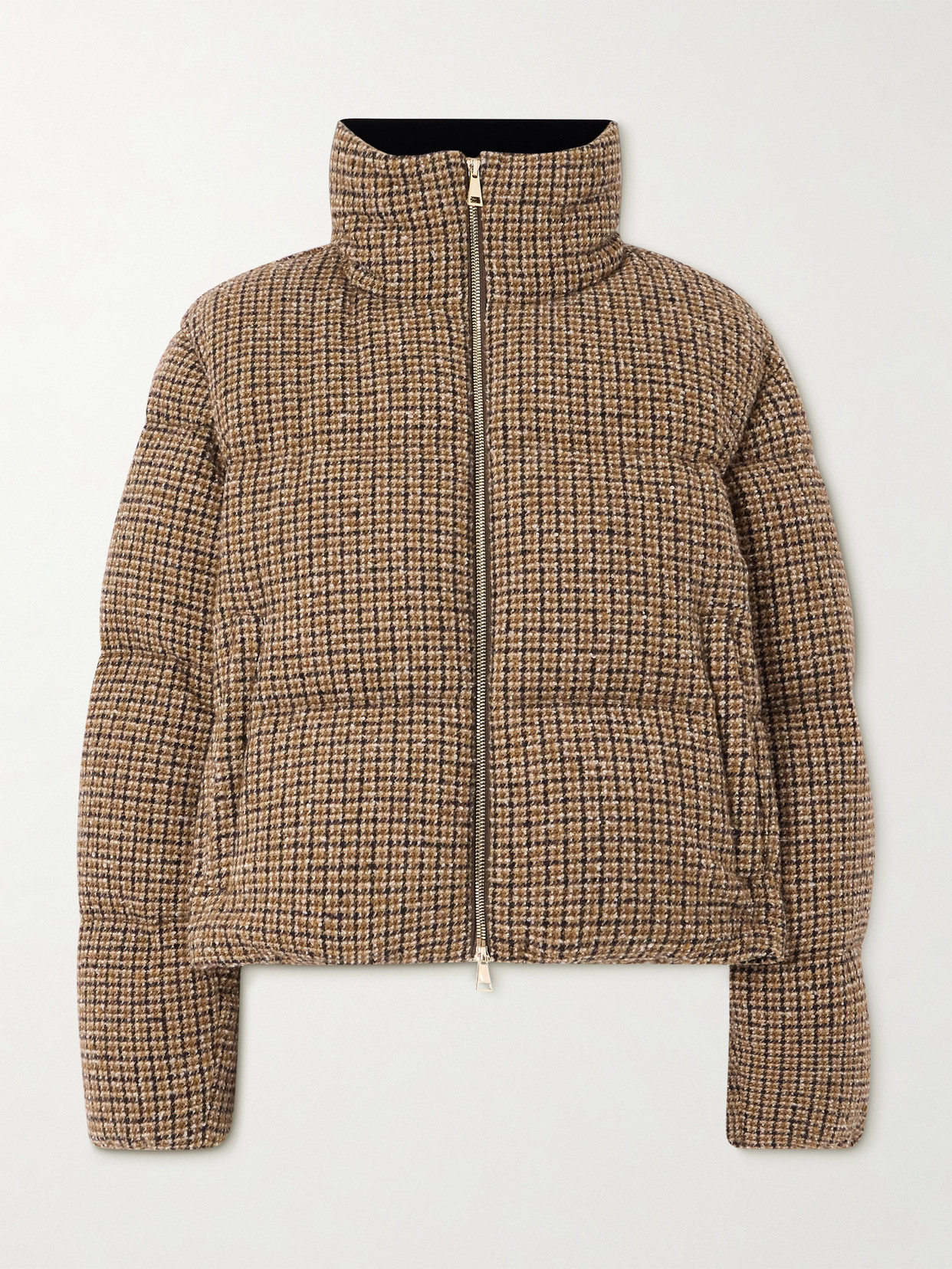 Moncler - Seboune Appliquéd Checked Wool-blend Tweed Down Jacket - Brown